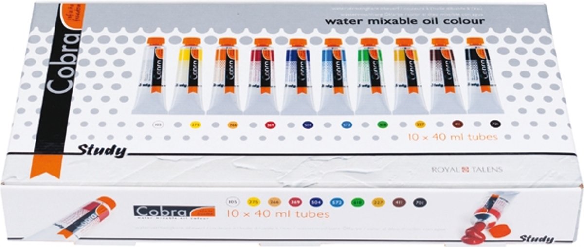 Study set 10 kleuren 40 ml tubes watervermengbare olieverf