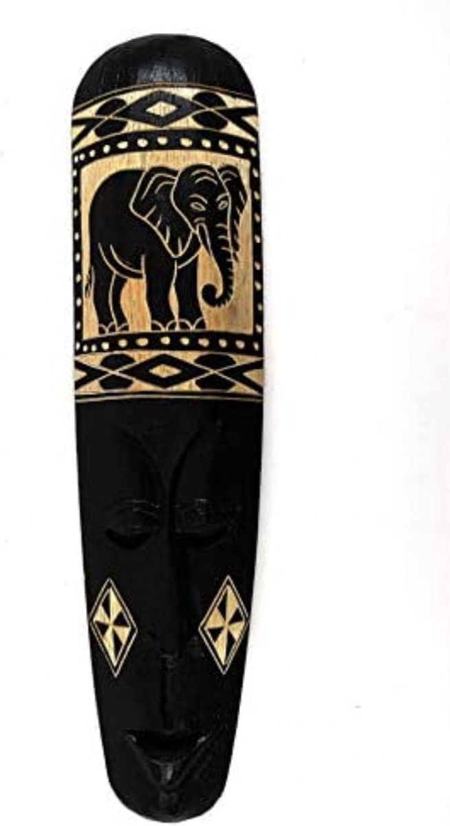 Coco Papaya Afrikaans masker, 50 cm, van zwart hout, motief: olifant