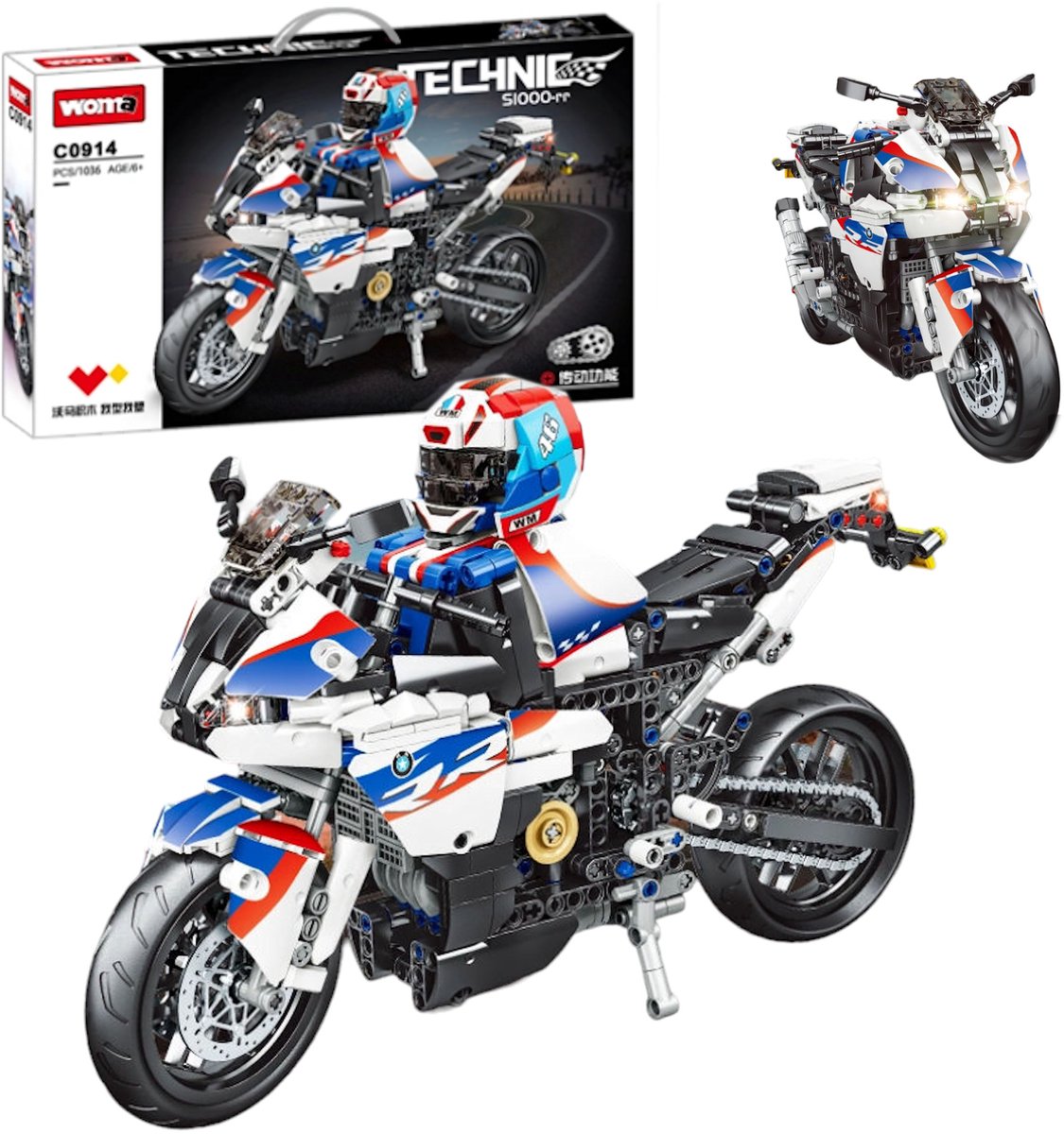 COIL Bouwstenenset, Bouwstenen, Bouwpakket, Spelbouwstenen, Motorfiets constructie modelbouw, Voor kinderen vanaf 6 jaar, Motorfiets, 1036 onderdelen