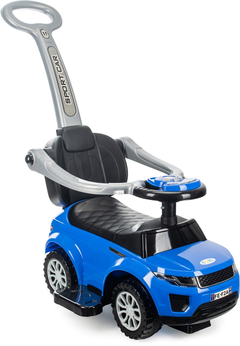 COIL   voor kinderen, Kinderauto, auto met claxon en muziek, opbergruimte onder de stoel, lichte loopauto met duwbeugel, 3in1, tot 27 kg, vanaf 12 maanden, blauw