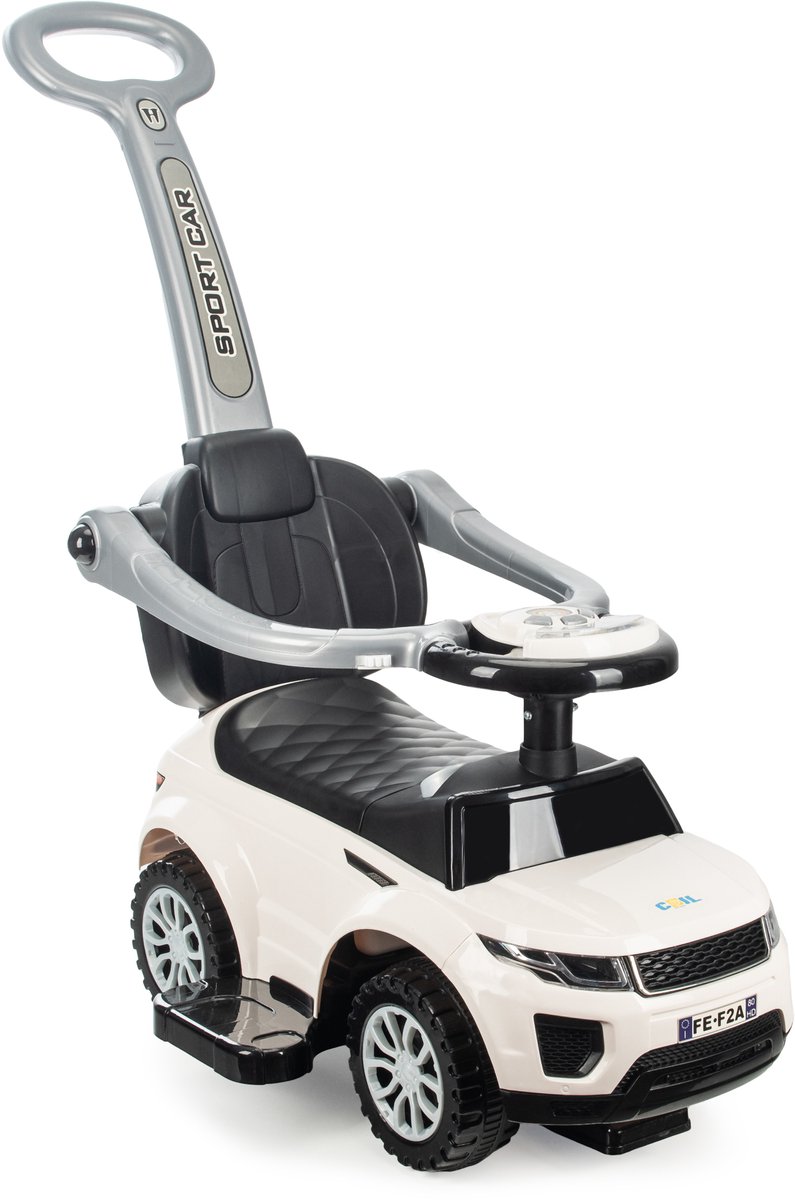 COIL   voor kinderen, Kinderauto, auto met claxon en muziek, opbergruimte onder de stoel, lichte loopauto met duwbeugel, 3in1, tot 27 kg, vanaf 12 maanden, wit