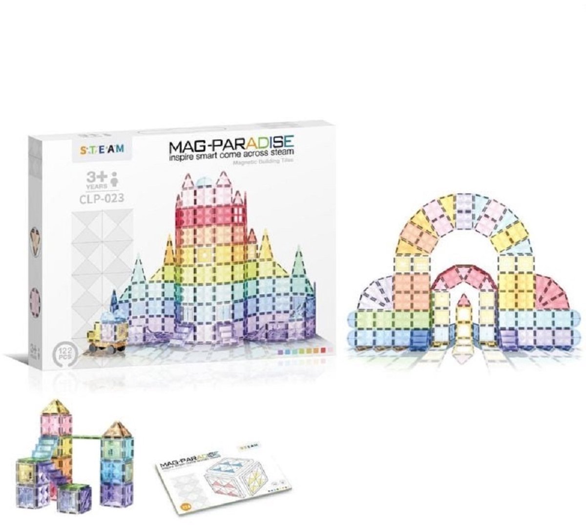 COIL Magnetisch Speelgoed, Magnetic Tiles, Constructie speelgoed, Magnetische tegels, Montessori speelgoed, Magnetic toys, Magnetische bouwstenen, Speelgoed Kinderen, 122 stuks