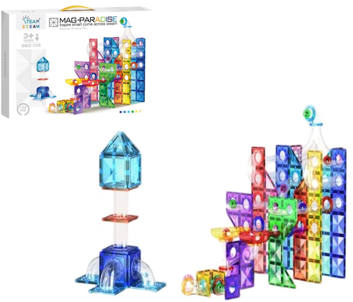 COIL Magnetisch Speelgoed, Magnetic Tiles, Constructie speelgoed, Magnetische tegels, Montessori speelgoed, Magnetic toys, Magnetische bouwstenen, Speelgoed Kinderen, 155 stuks