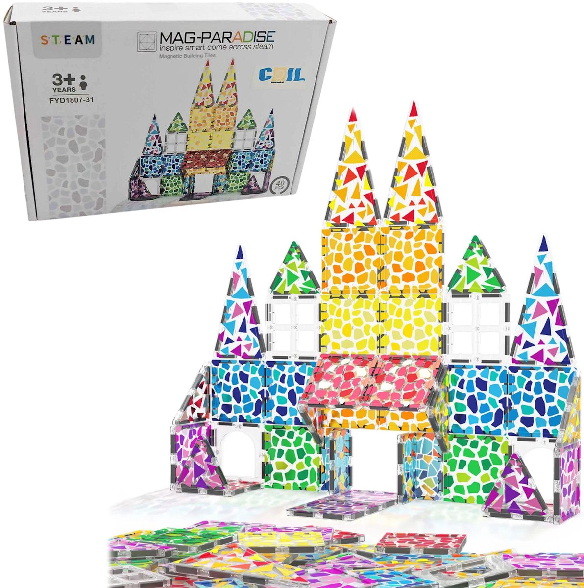 COIL Magnetisch Speelgoed, Magnetic Tiles, Constructie speelgoed, Magnetische tegels, Montessori speelgoed, Magnetic toys, Magnetische bouwstenen, Speelgoed Kinderen, 40 stuks