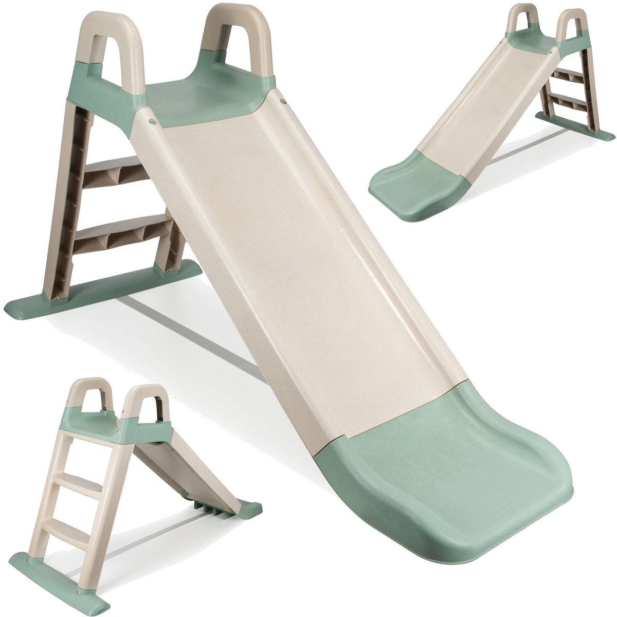 COIL kinderglijbaan, Vrijstaande glijbaan met Trap, Binnen- en buitenspeelgoed, 140cm, vanaf 18 maanden,   van duurzaam eco-kunststof gemaakt van stro, beige en groen