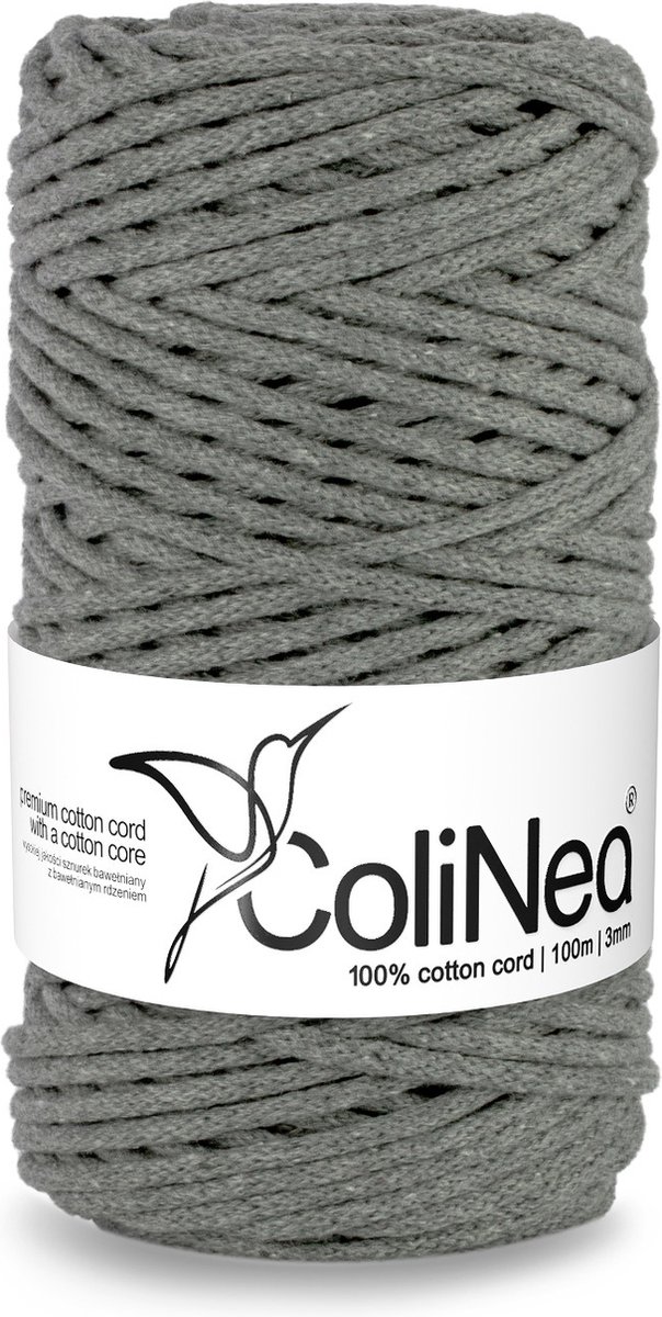 ColiNea - Touw - katoenen - koord - Katoenkoord - macramé - 3 mm x 100 m - donkergrijs