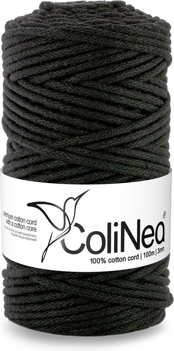 ColiNea - Touw - katoenen koord - gevlochten - 3mm, 100m - Zwart