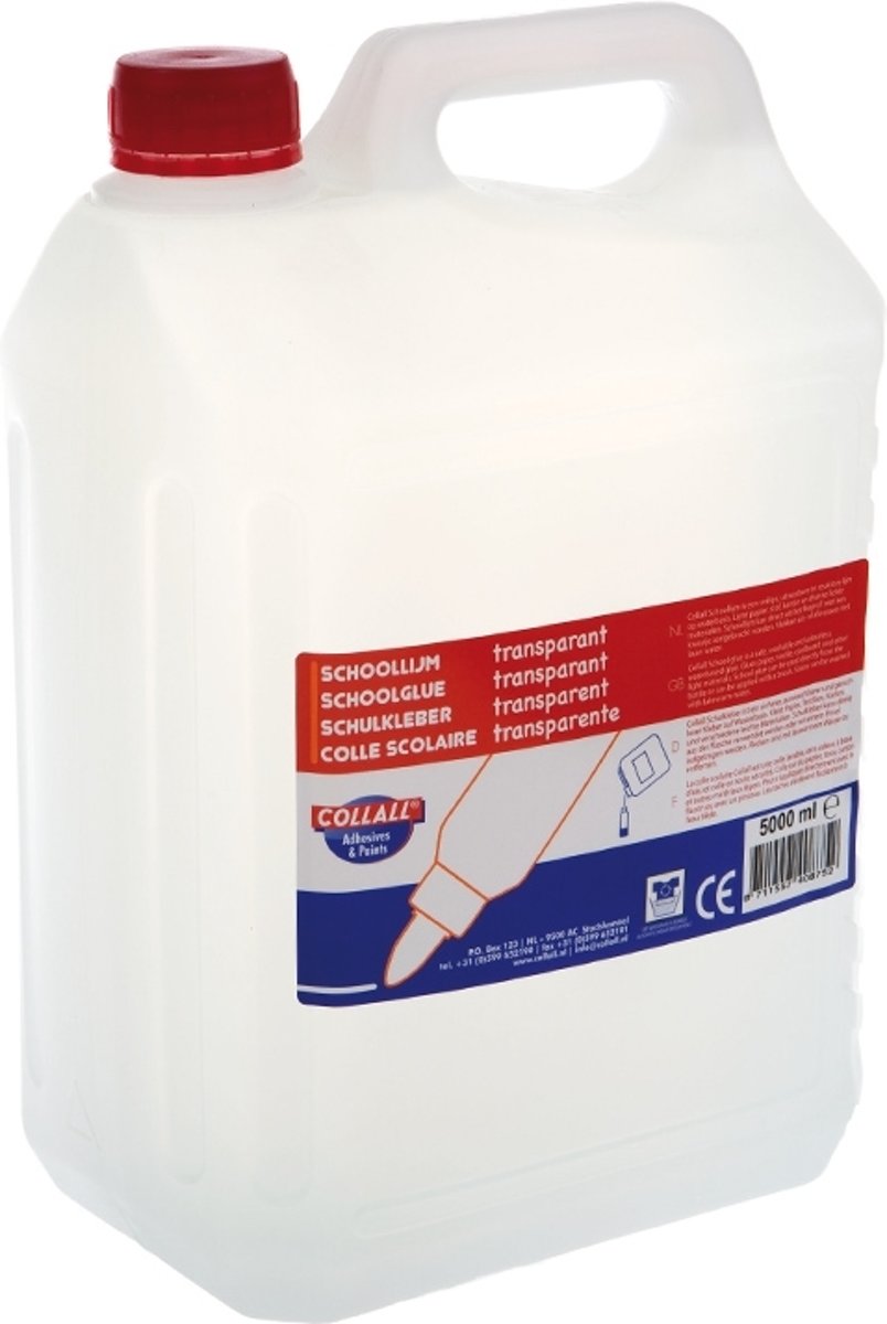 Lijm transparant 5 liter op waterbasis, ook voor drakenslijm of smurfensnot