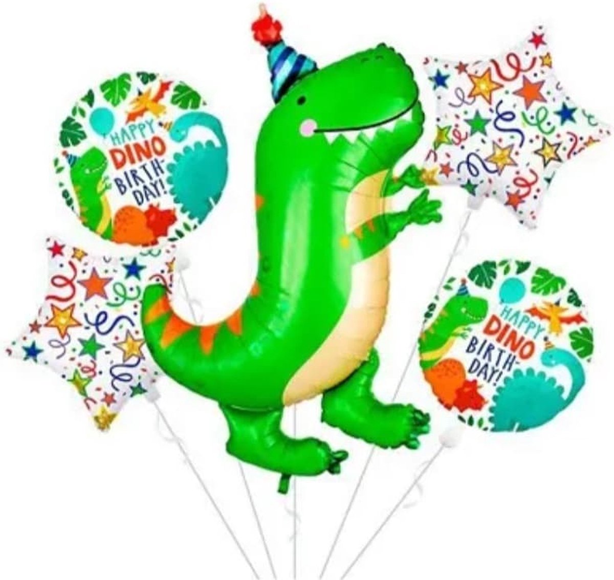Mixset 5 folieballonnen verjaardag dino