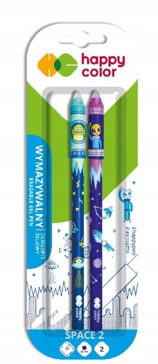 Happy Color Space 2 Uitwisbare Gelpen Blauw 0.5mm - 2 Stuks