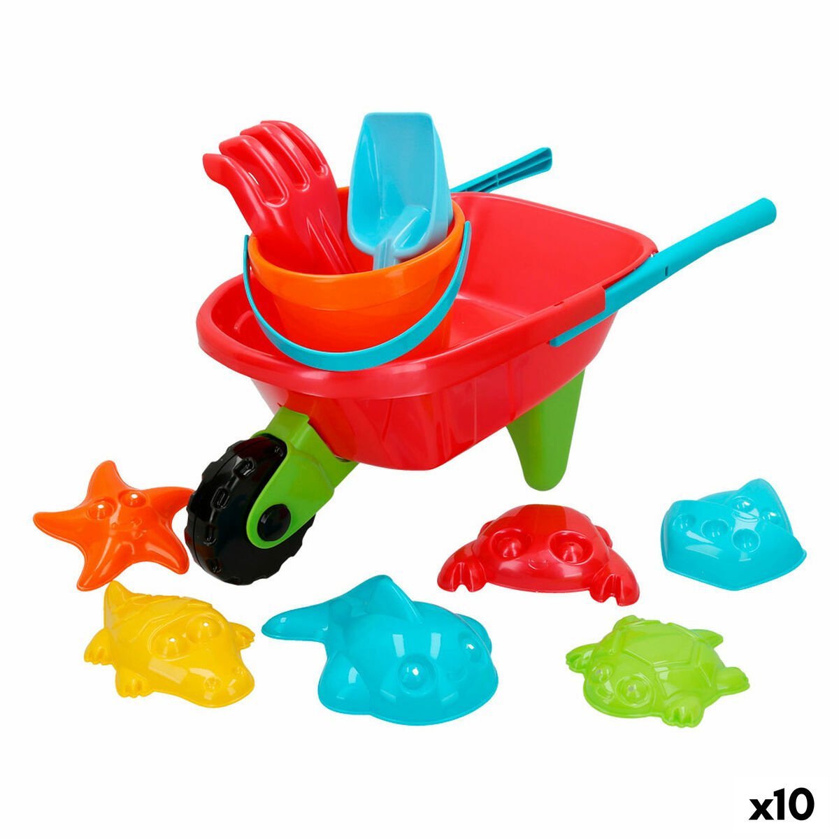 Strandspeelgoedset Colorbaby Kruiwagen Polypropyleen (10 Stuks)