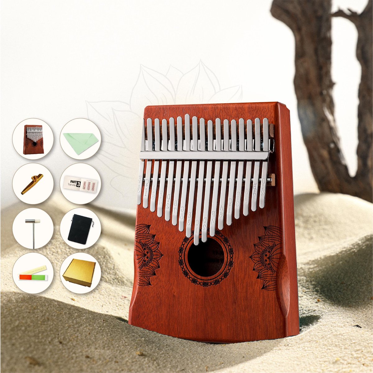 Kalimba set - 17 tonen - Duimpiano - Gratis kazoo - Muziekinstrument - Rood - Mahoniehout - Op werkdagen voor 15:00 besteld, dezelfde dag verzonden