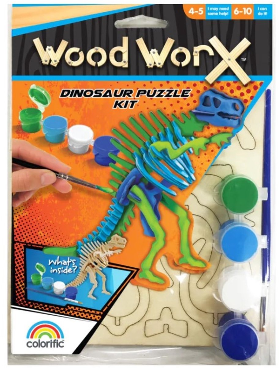Wood WorX Dinosaur Puzzle Kit - Houten model set incl. verf