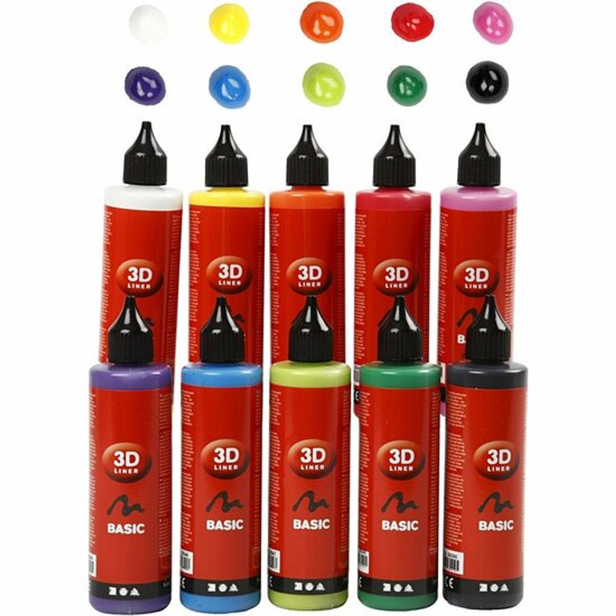 3D Liner - 3D Verf - 3D Paint - 3D Schilderen - Textuurschilderen - Reliëf Schilderen - Diverse Kleuren - Karton, Stof, Metaal, Papier, Steen - 100ml - 10 stuks - Incl. Crea Gift