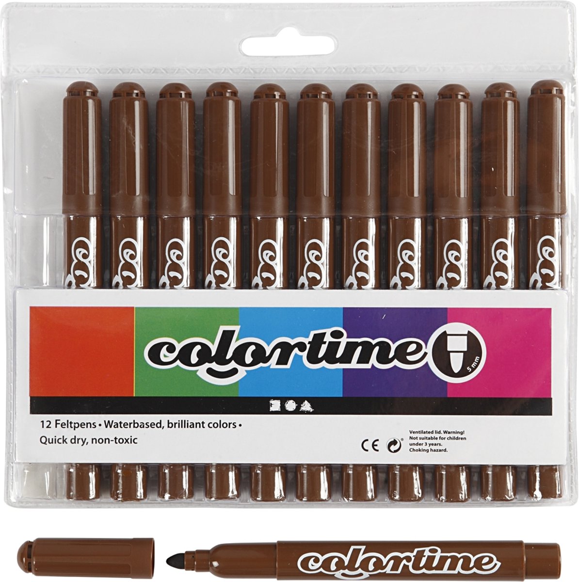Colortime stift, 5 mm lijn, bruin, 12 stuks