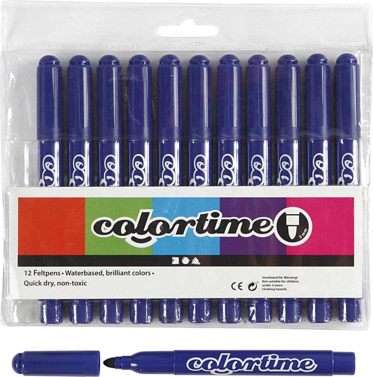 Colortime stift,  5 mm lijn, donkerblauw, 12 stuks