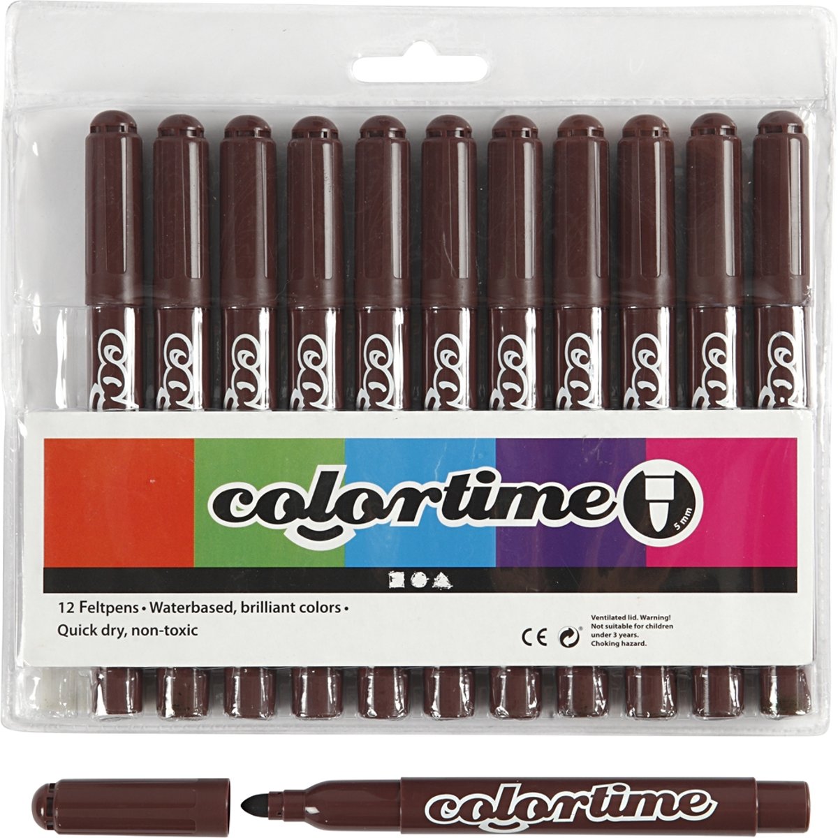Colortime stift,  5 mm lijn, donkerbruin, 12 stuks