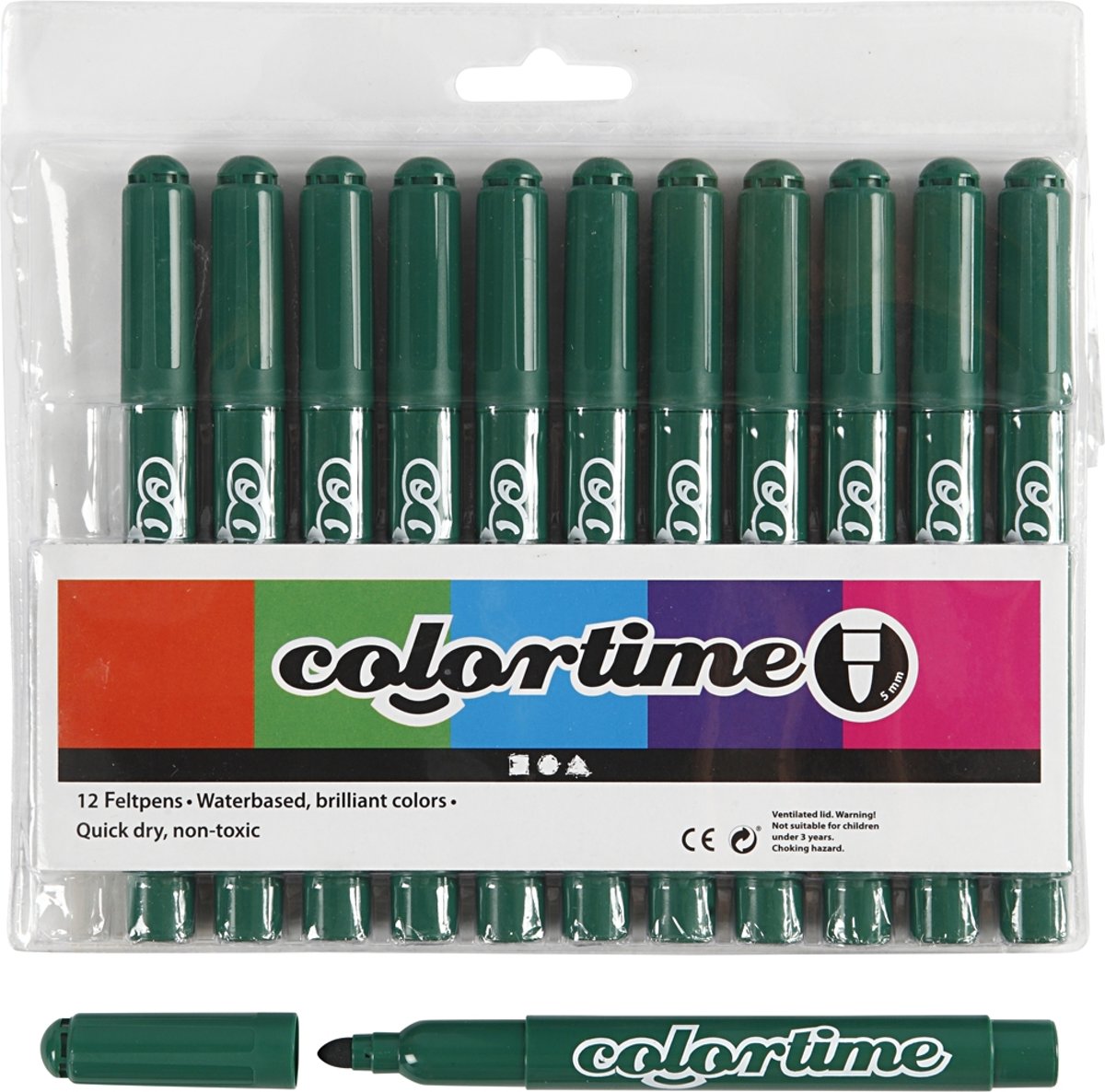 Colortime stift, 5 mm lijn, donkergroen, 12 stuks