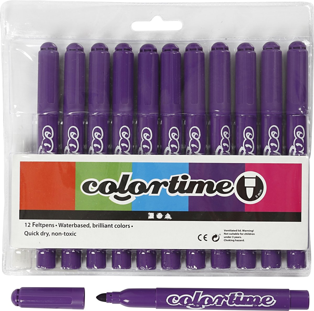 Colortime stift,  5 mm lijn, donkerpaars, 12 stuks