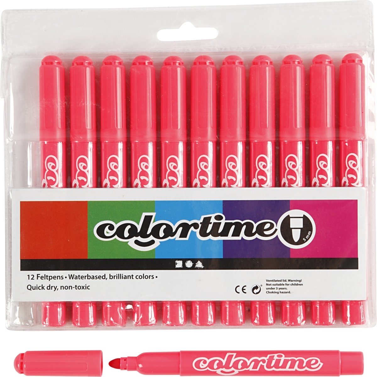 Colortime stift,  5 mm lijn, roze, 12 stuks