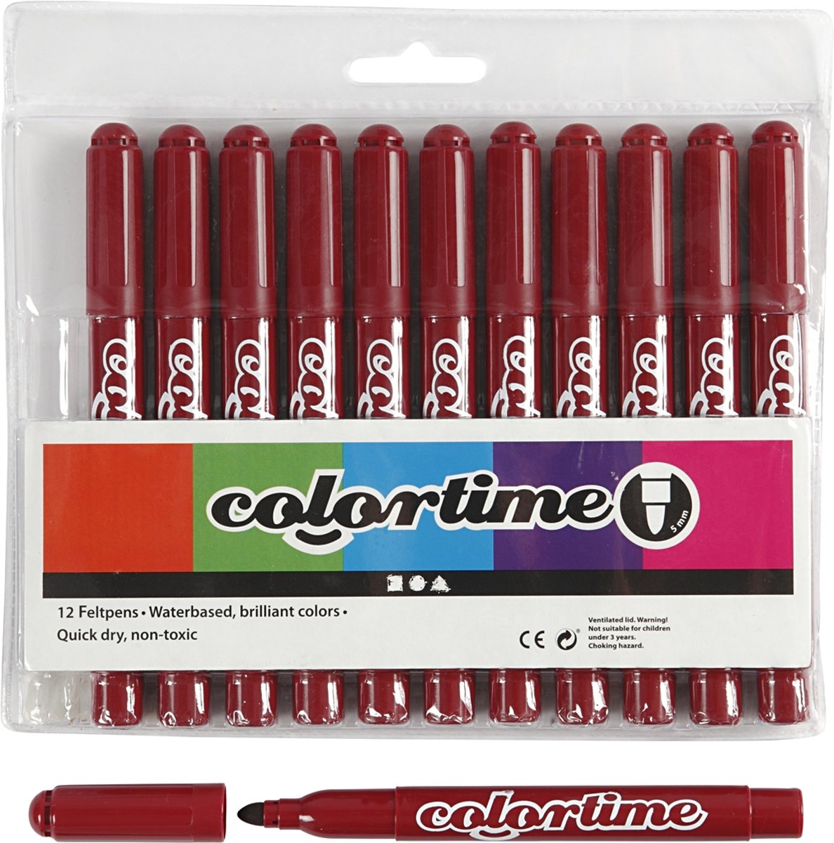 Colortime stift, 5 mm lijn, wijnrood, 12 stuks