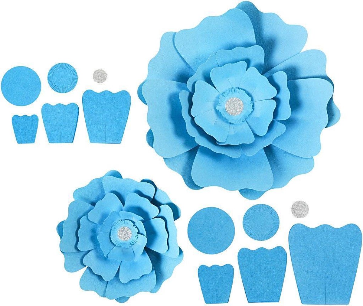 Papieren Bloemen Lichtblauw 15 + 25 Cm 2 Stuks