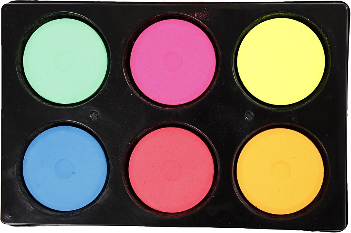 Waterverf in palet, d: 44 mm, neon kleuren, 6 assorti