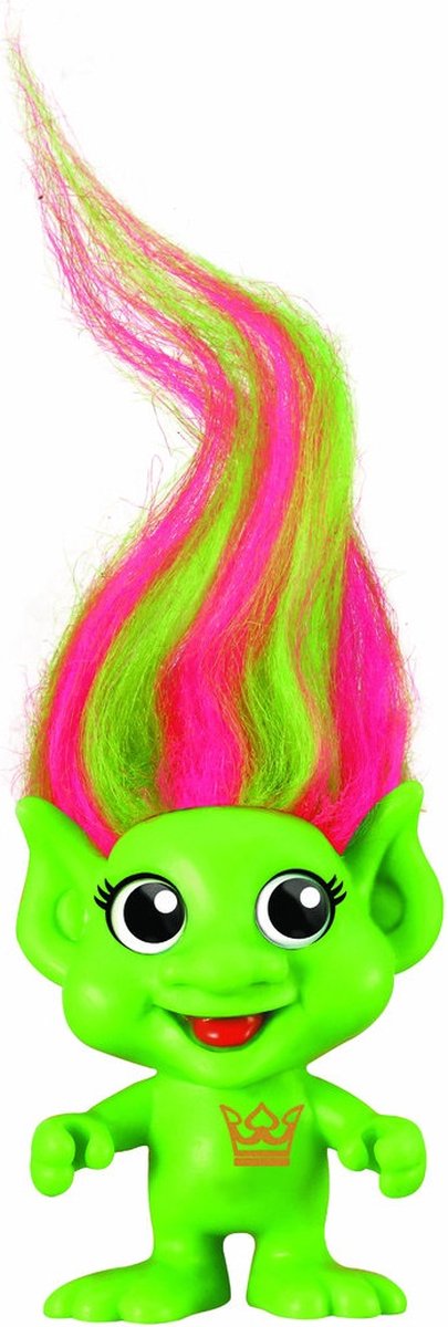 Groene fluortrol - trollen figuurtje 6 cm met groen roze haar - comansi