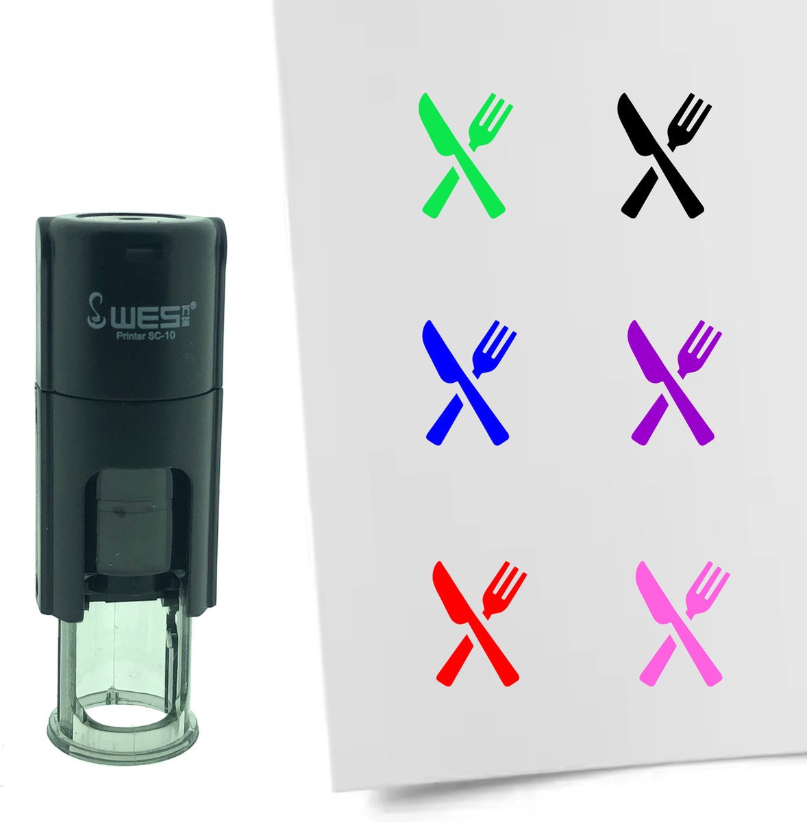 CombiCraft Stempel Bestek 10mm rond - blauwe inkt