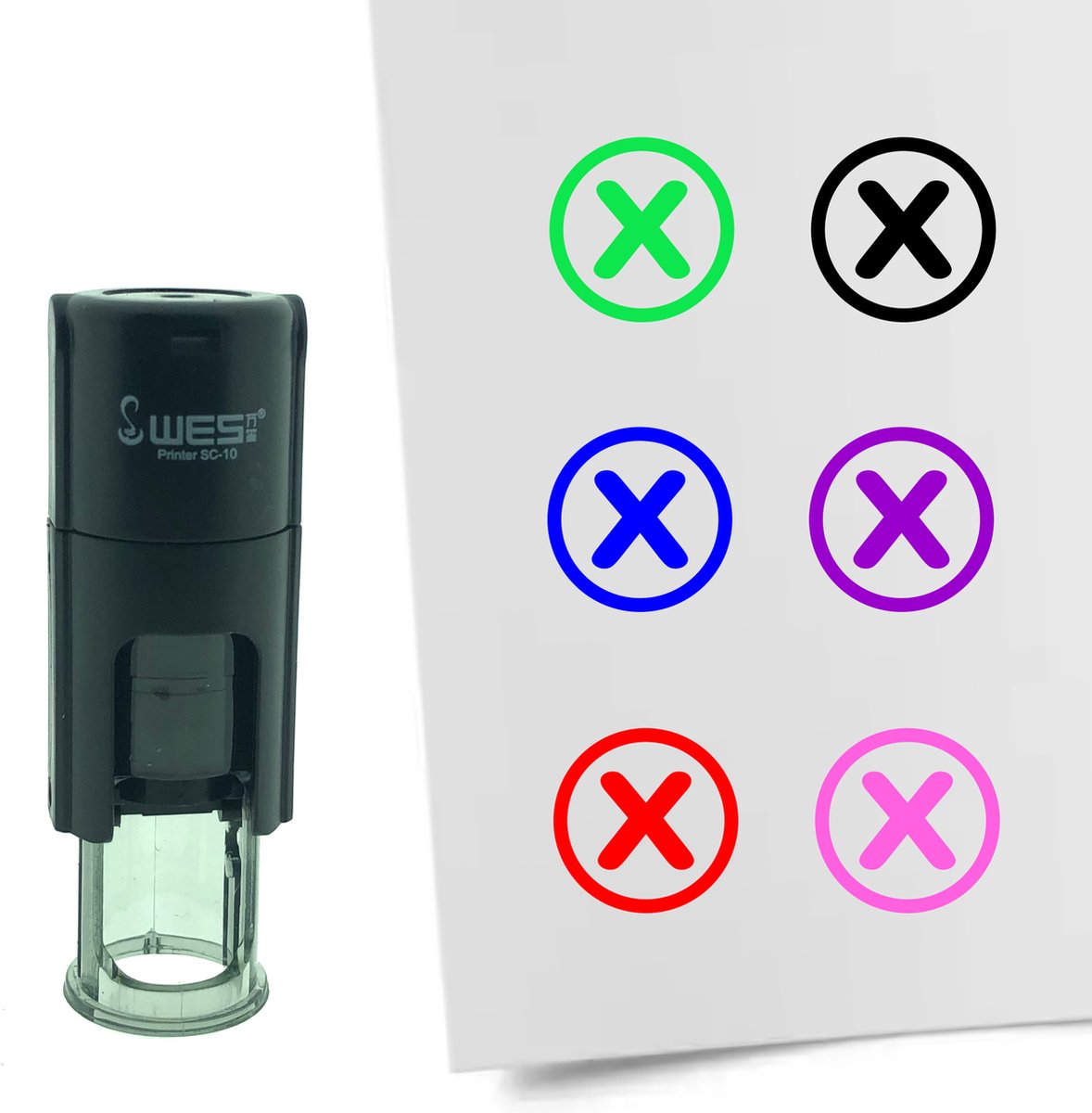 CombiCraft Stempel Checkbox met Kruisje 10mm rond - Blauwe inkt