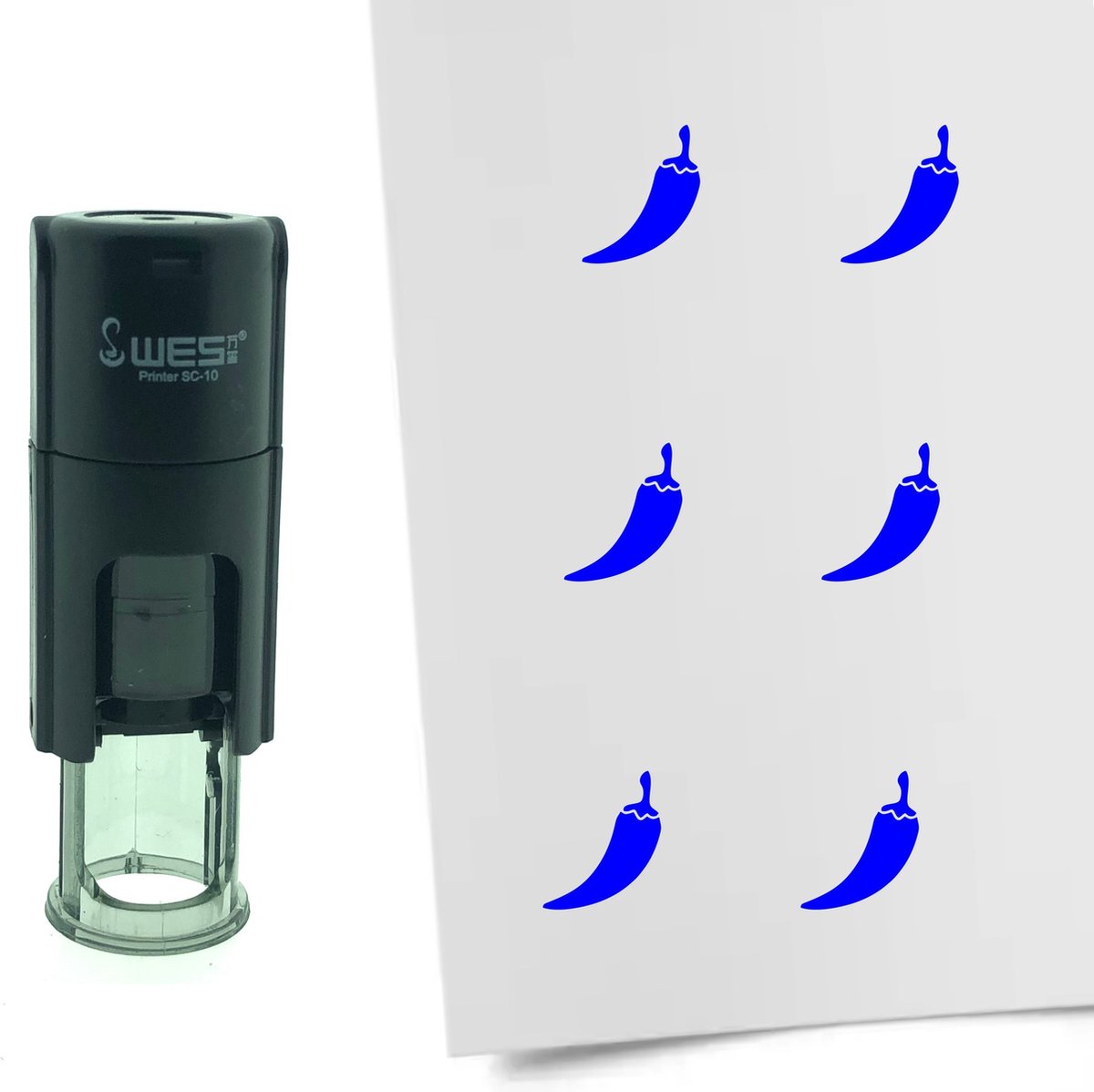 CombiCraft Stempel Chili Peper 10mm rond - Blauwe inkt