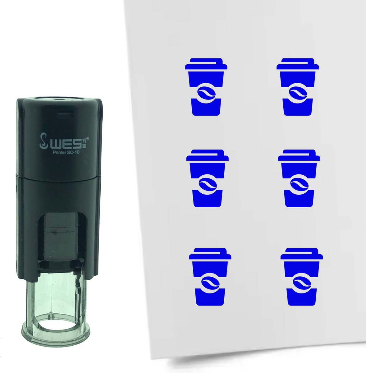 CombiCraft Stempel Coffee-to-go of Koffiebeker 10mm rond - blauwe inkt