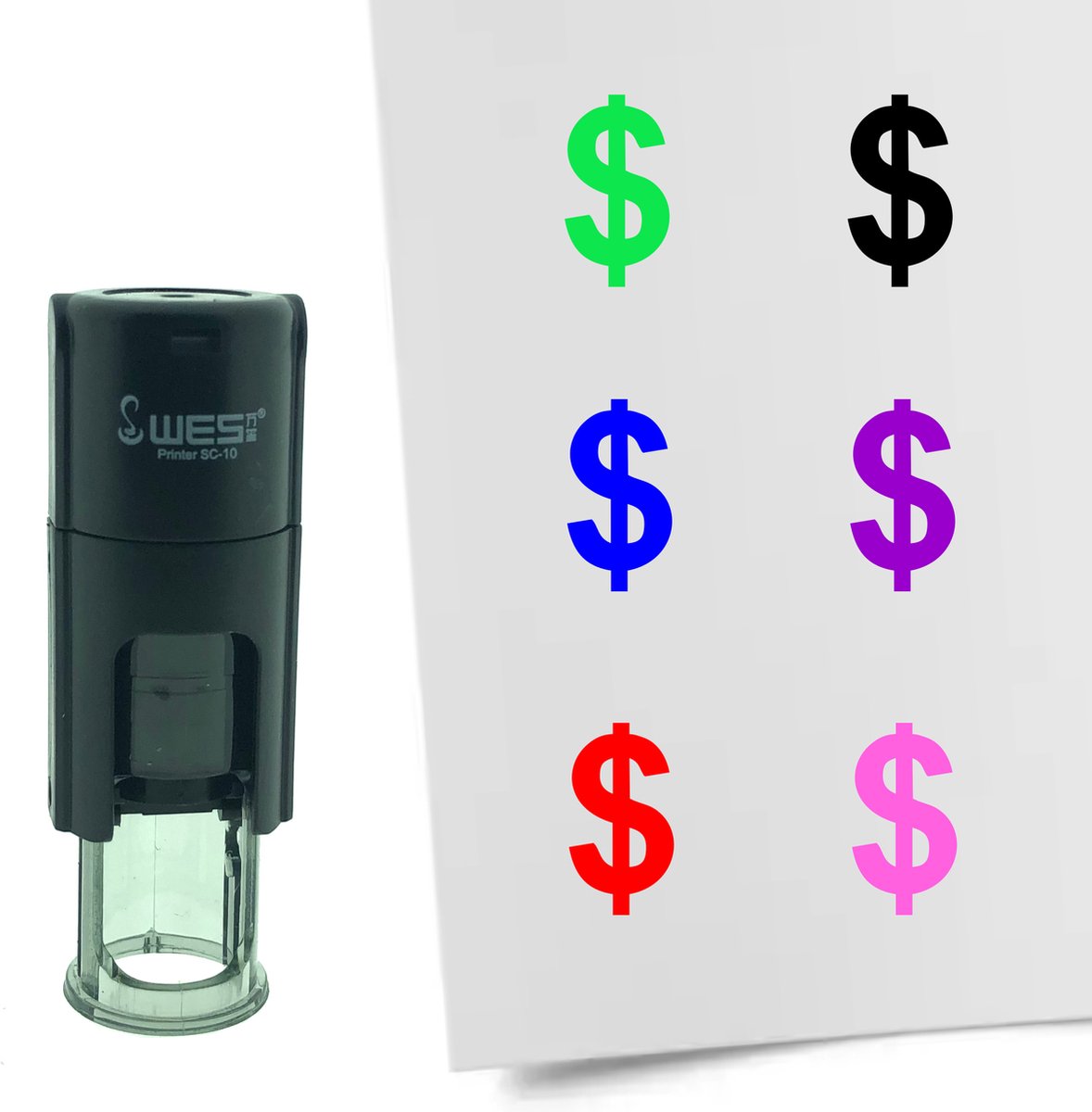 CombiCraft Stempel Dollar teken 10mm rond - rode inkt