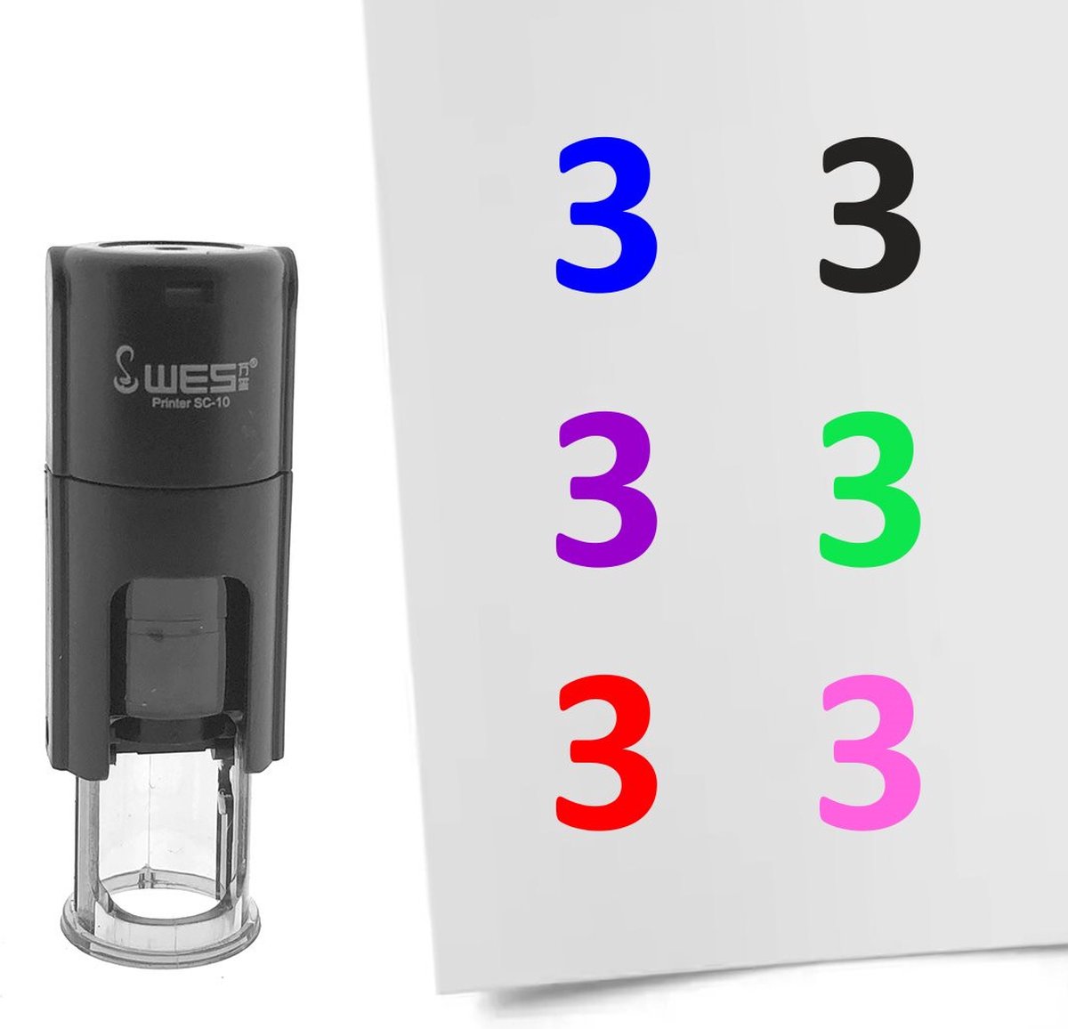 CombiCraft Stempel Getal 3 10mm rond blauwe inkt - per 1 stuk