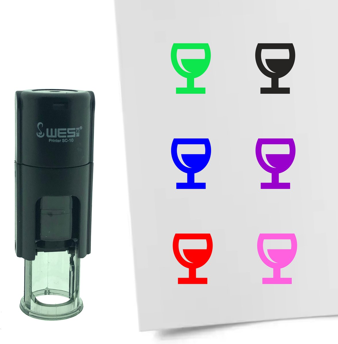 CombiCraft Stempel Glas Wijn 10mm rond - blauwe inkt