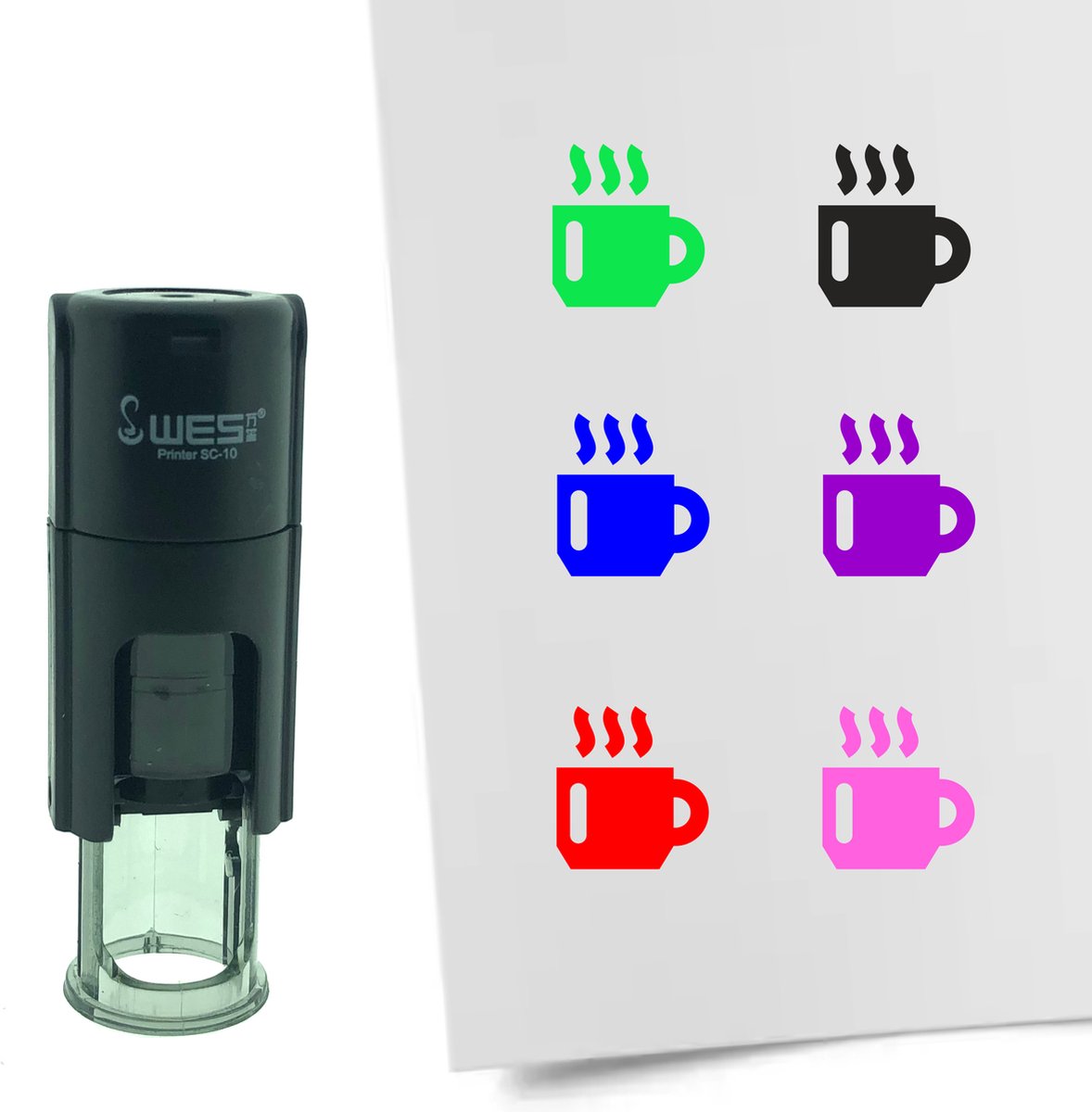 CombiCraft Stempel Koffiekop 10mm rond - rode inkt