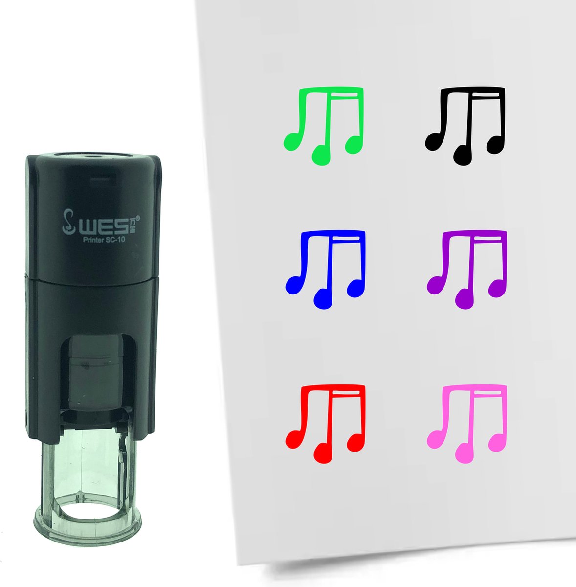 CombiCraft Stempel Muzieknoten 10mm rond - blauwe inkt