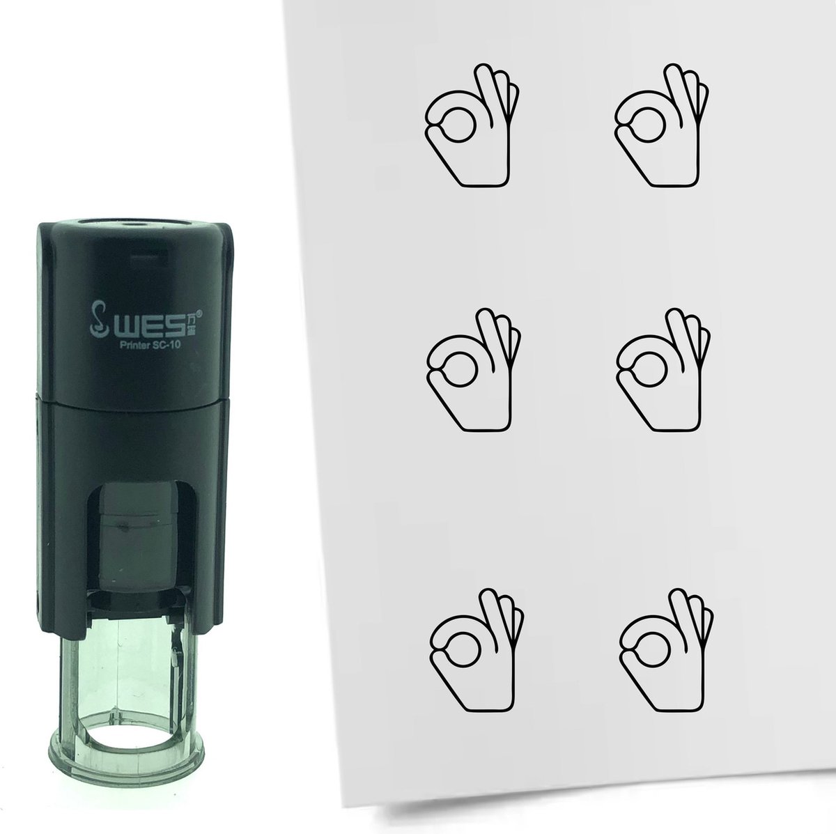 CombiCraft Stempel OK hand gebaar 10mm rond - zwarte inkt