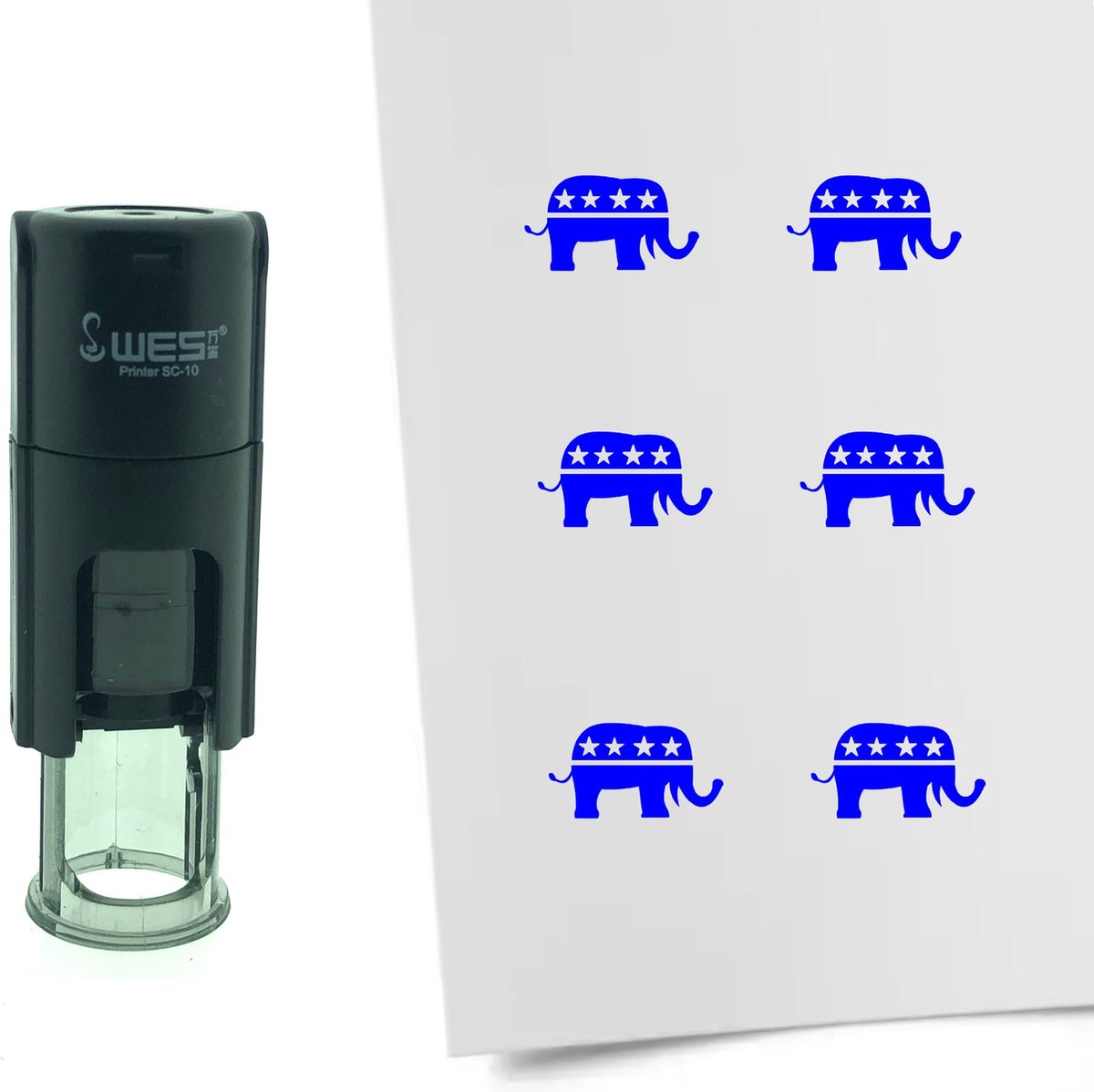 CombiCraft Stempel Olifant van de Republikeinen 10mm rond - blauwe inkt