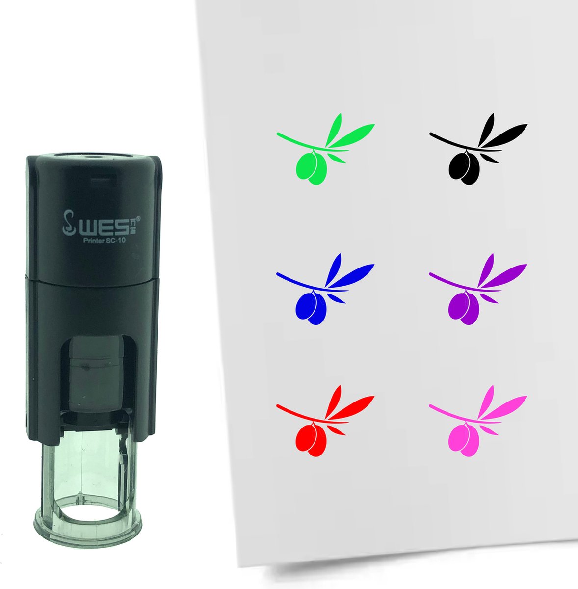 CombiCraft Stempel Olijftak met Olijf 10mm rond - paarse inkt