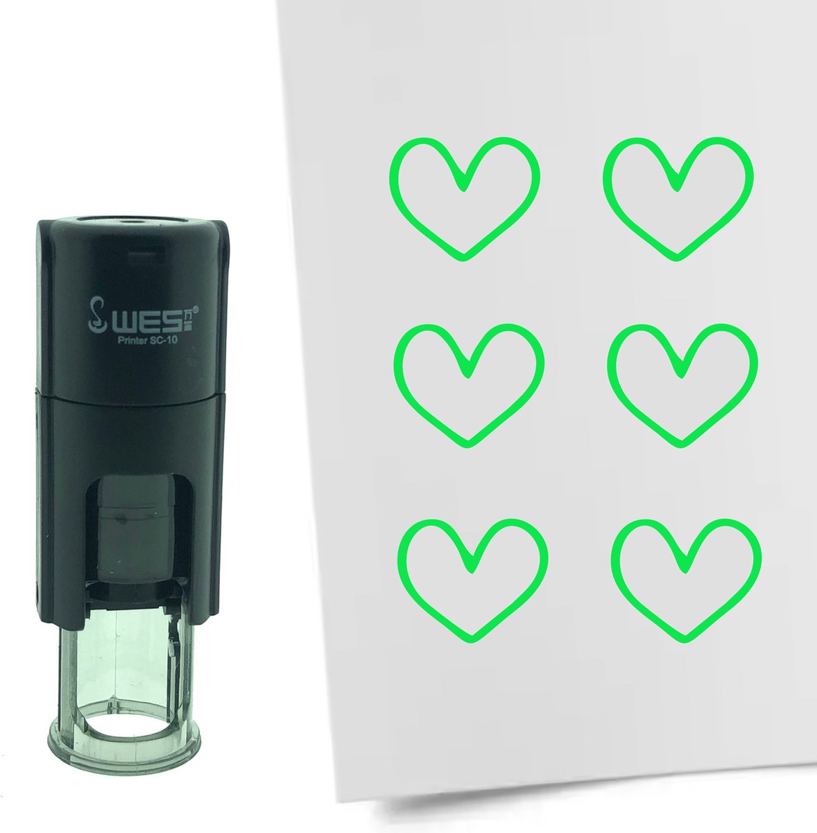 CombiCraft Stempel Open hartje 10mm rond - groene inkt