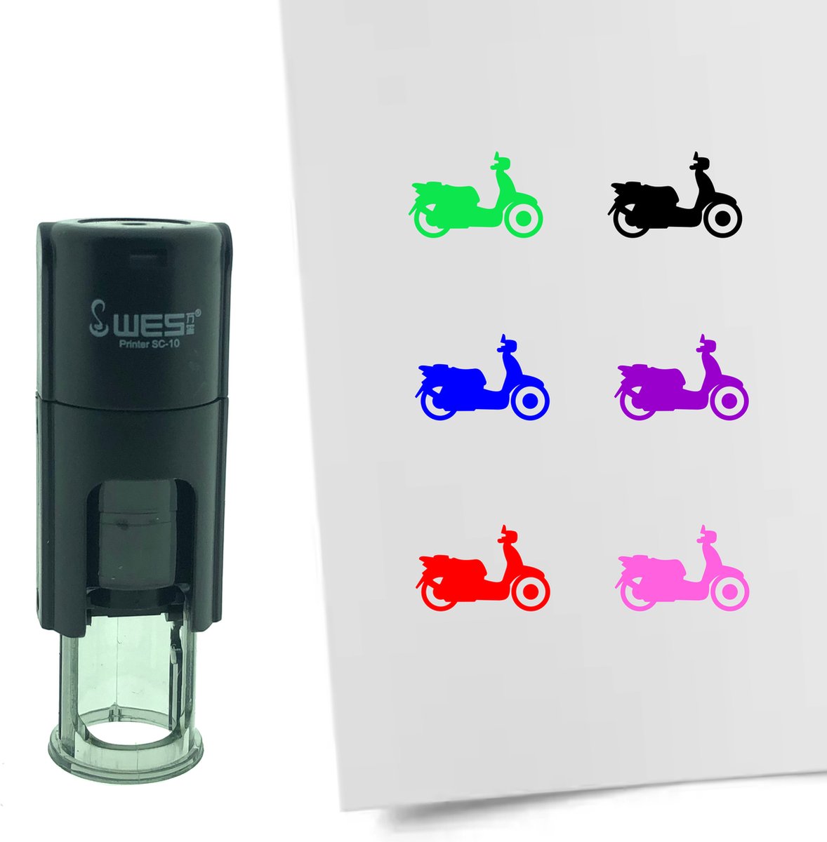 CombiCraft Stempel Scooter 10mm rond - blauwe inkt