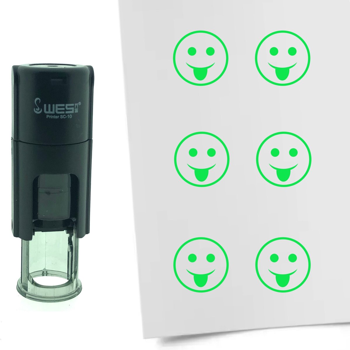 CombiCraft Stempel Smiley Grappig 10mm rond - Groene inkt