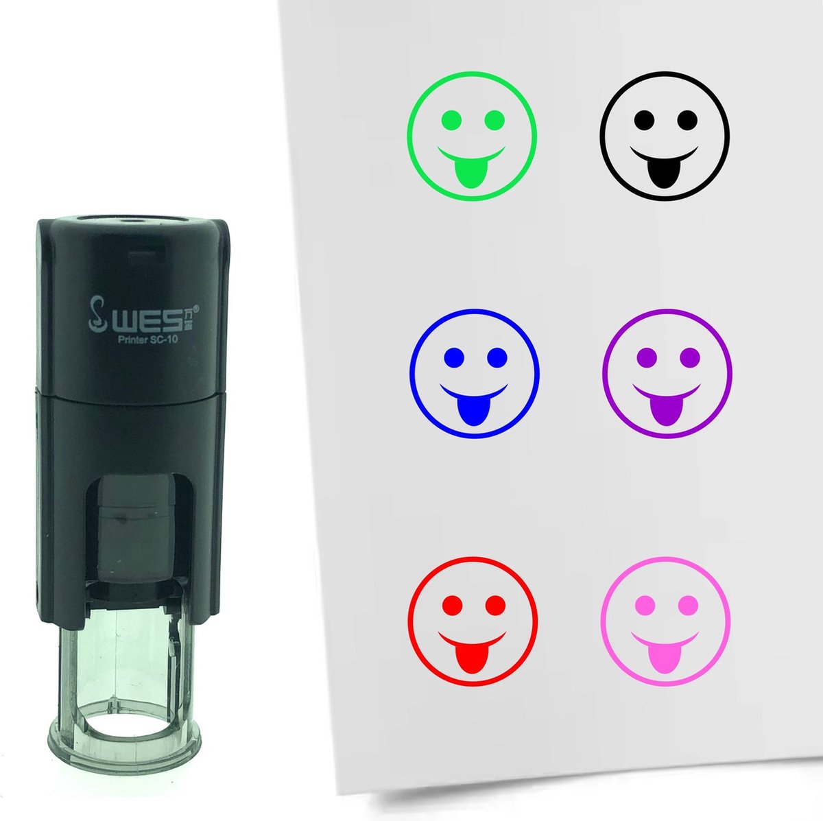 CombiCraft Stempel Smiley Grappig 10mm rond - Paarse inkt