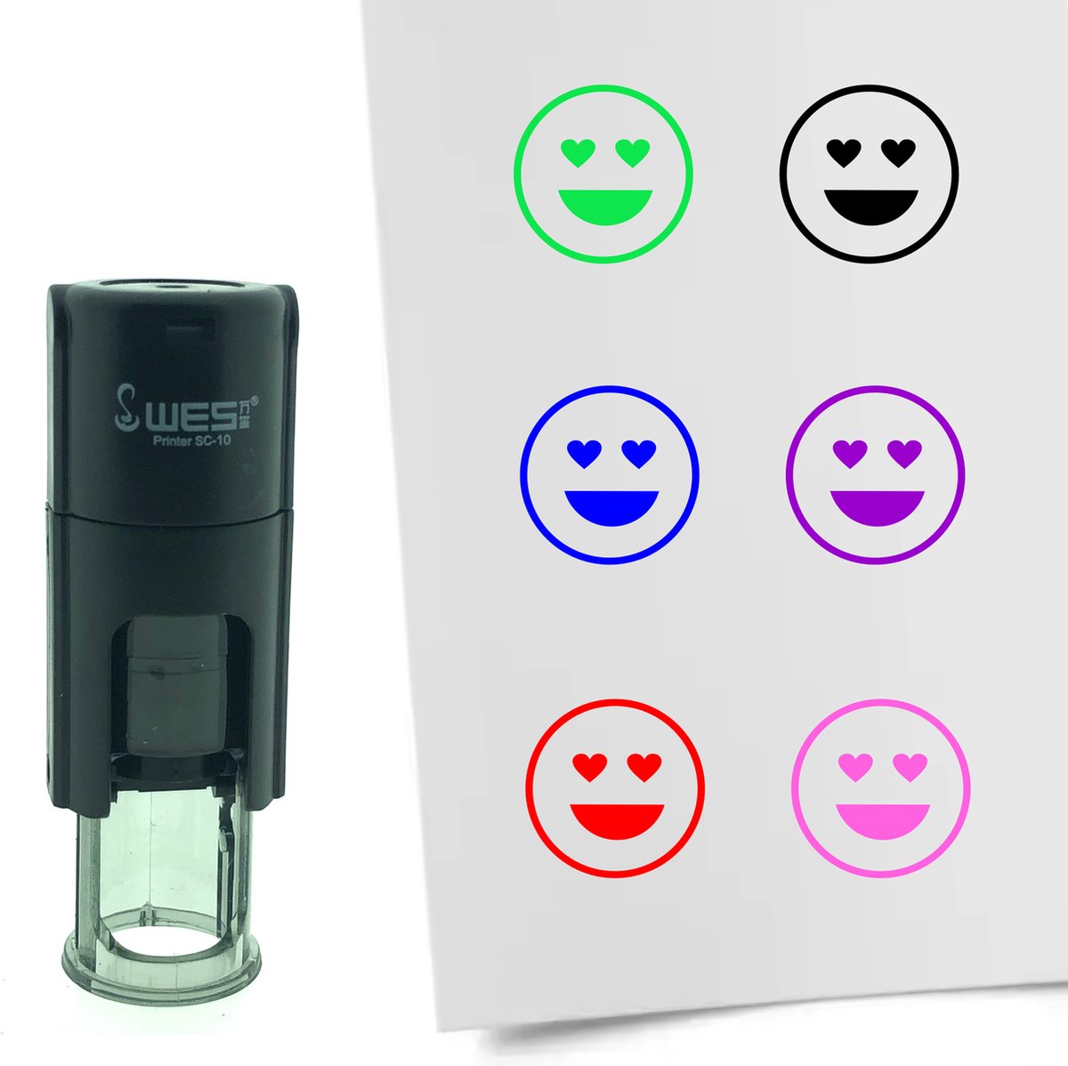 CombiCraft Stempel Smiley Liefde 10mm rond - Blauwe inkt