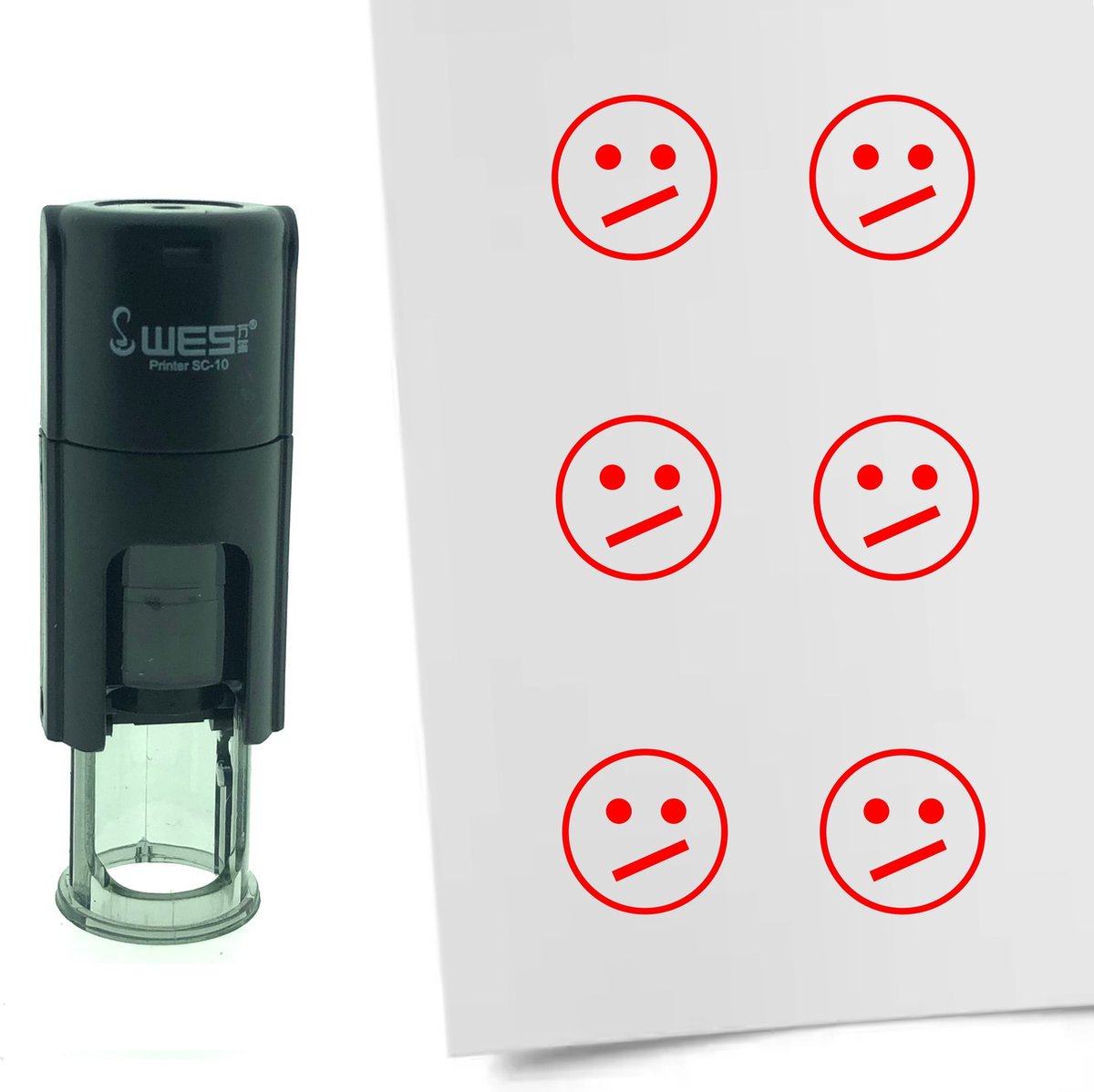 CombiCraft Stempel Smiley Weird 10mm rond - Rode inkt