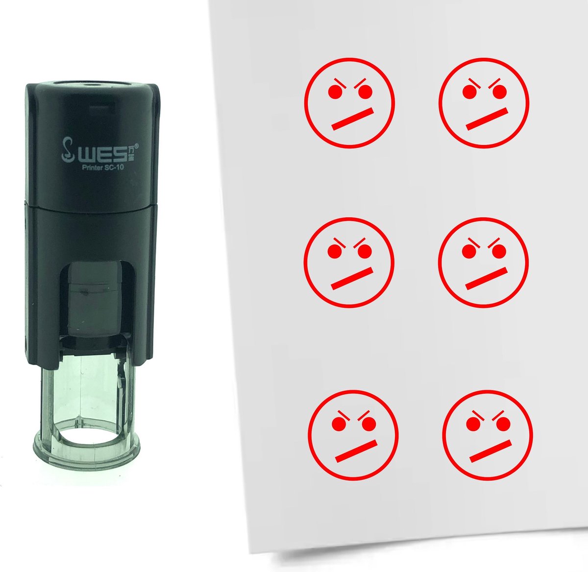 CombiCraft Stempel Smiley ontevreden 10mm rond - Rode inkt