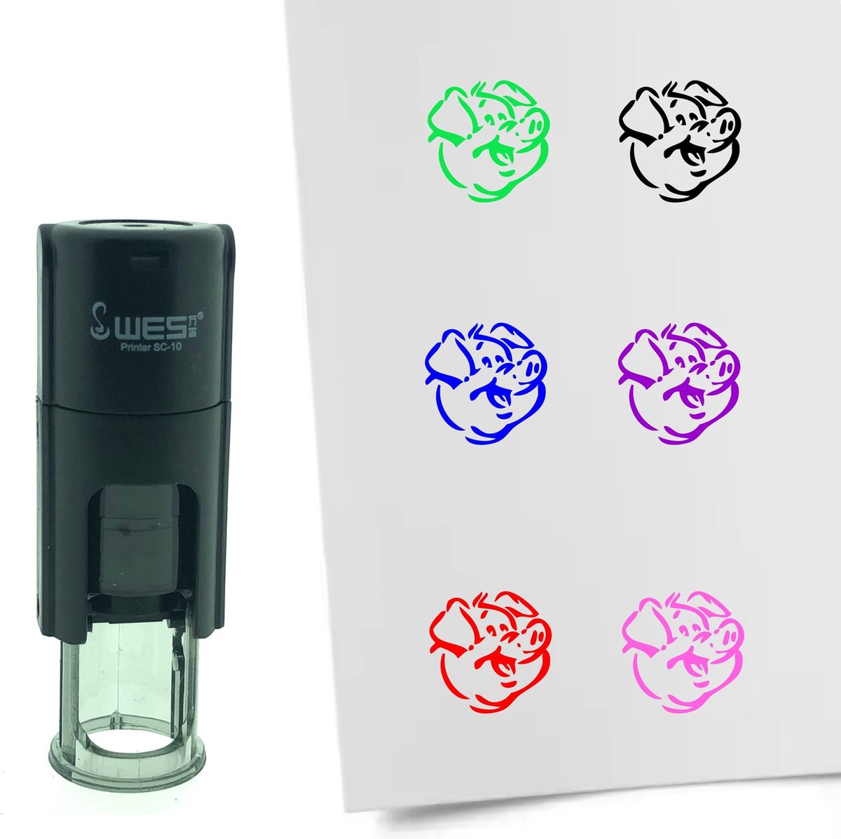 CombiCraft Stempel Varken 10mm rond - paarse inkt