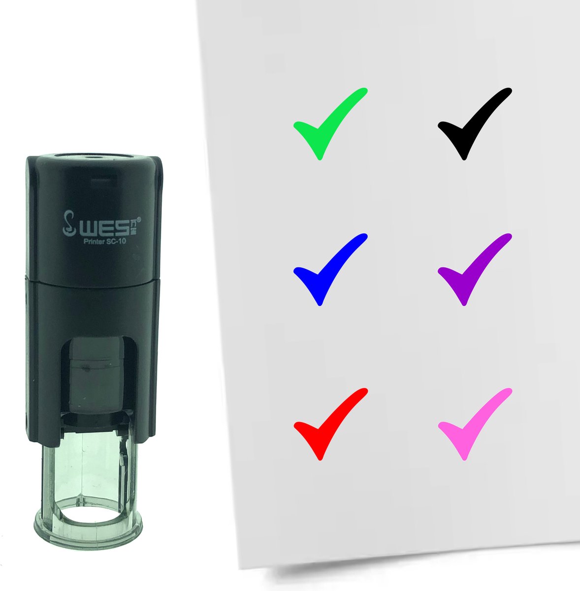 CombiCraft Stempel Vinkje 10mm rond - paarse inkt