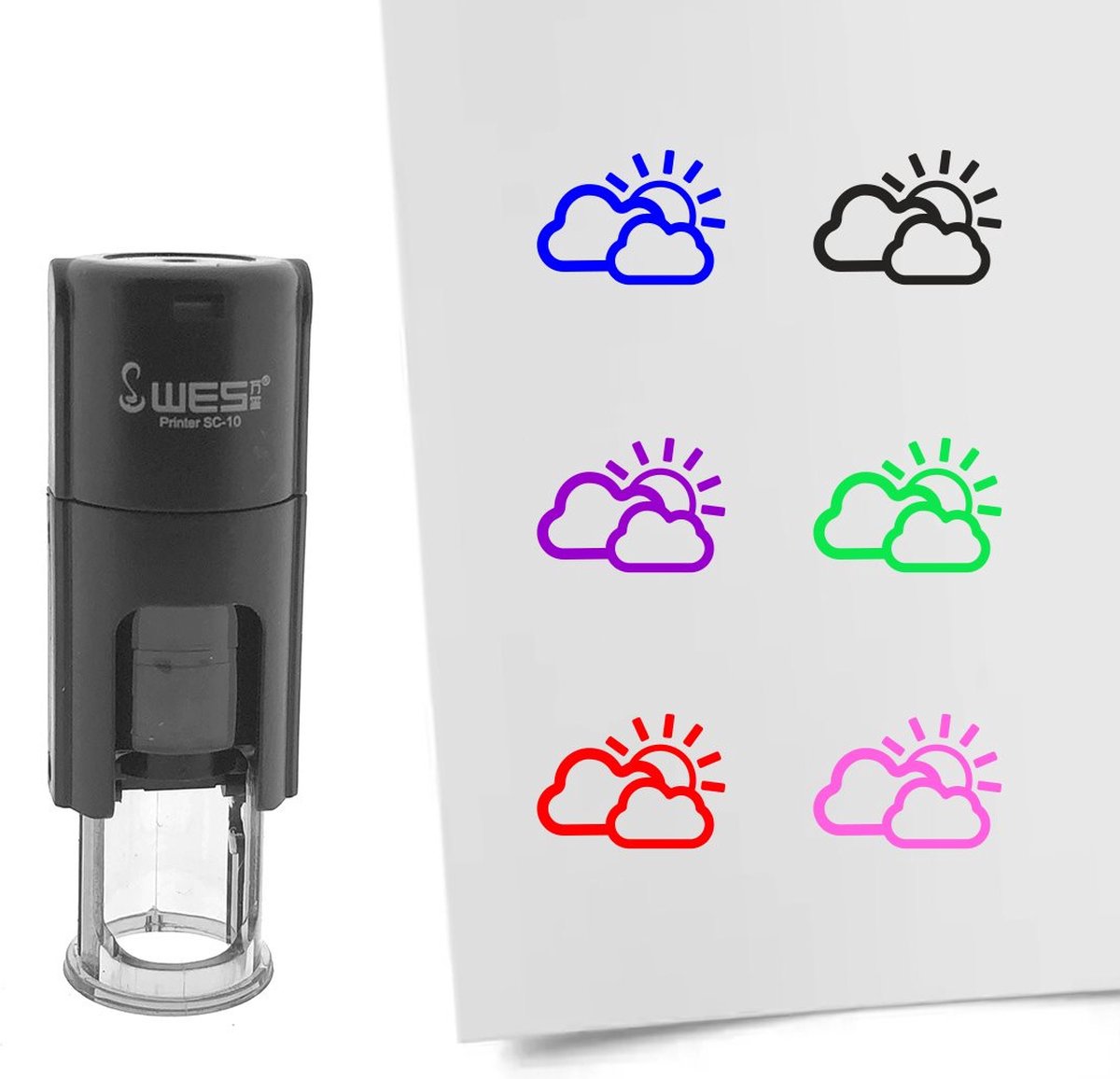 CombiCraft Stempel bewolkt met zon 10mm rond zwarte inkt - per 1 stuk